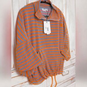 NWT THE UPSIDE Florida Tiena Stripe 1/4 Zip Sweatshirt Large Kangaroo Pocket